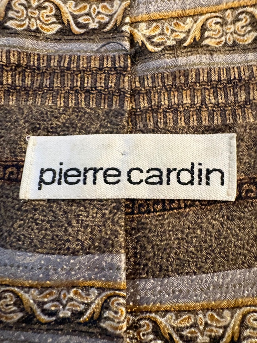 Vintage Pierre Cardin All Silk Necktie Brown Metallic Gold Gray